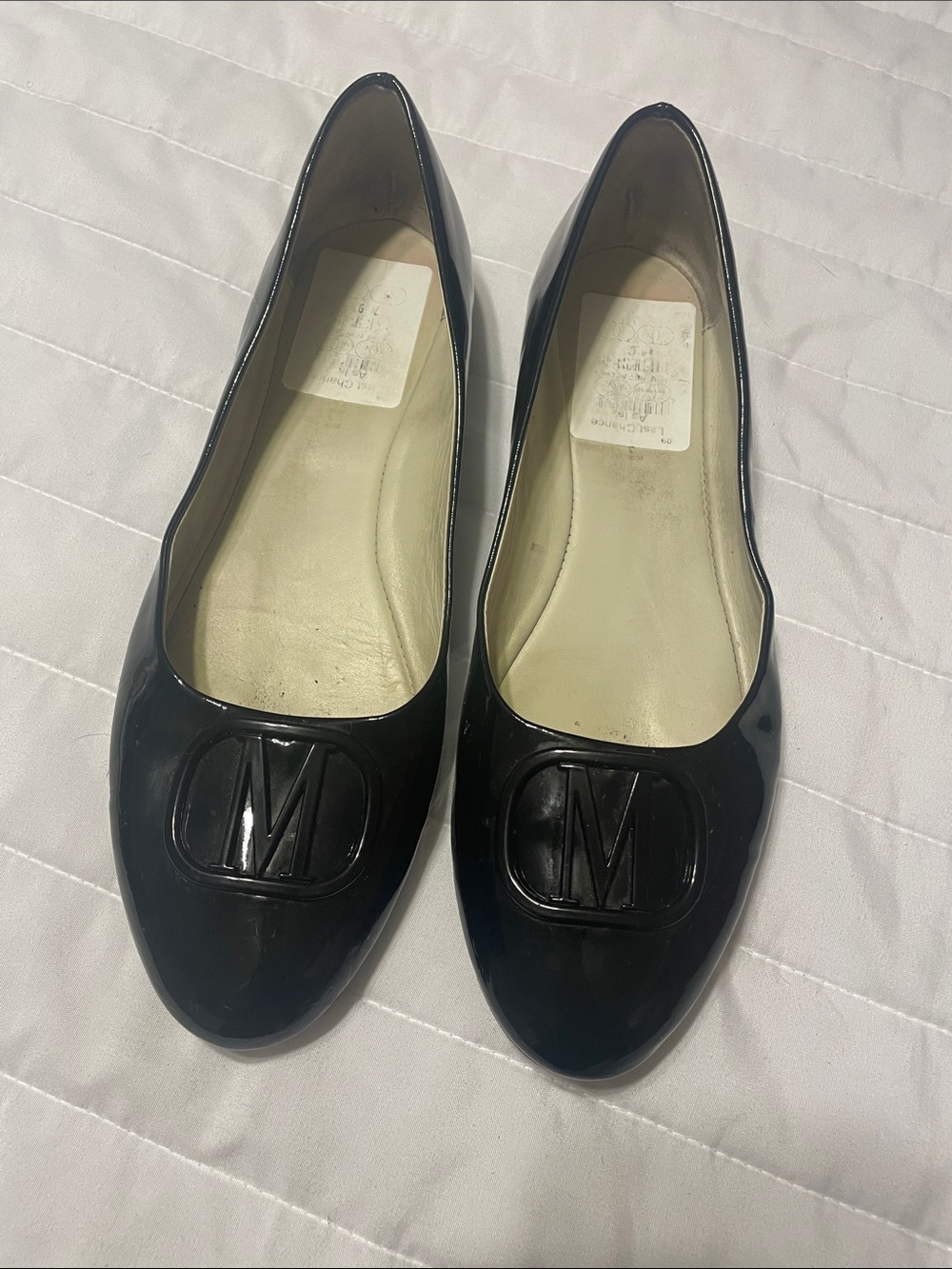 Bruno Magli Black Patent Leather Ballet Flats with Embossed M